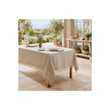 linea natura home Çizgili Sütlü Kahve Keten Püsküllü Masa Örtüsü Country Vintage Bohem Dekoratif Salon ve Mutfak Örtüsü