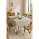 linea natura home Çizgili Yeşil Naturel Vintage Fırfırlı Masa Örtüsü
