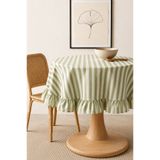 linea natura home Çizgili Yeşil Naturel Vintage Yuvarlak Fırfırlı Masa Örtüsü