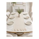 linea natura home Fırfırlı Krem Keten Bohem Vintage Runner