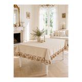 linea natura home Kahve Keten Fransız Köylü Desenli Fırfırlı Masa Örtüsü Vintage Bohem Dekoratif Salon ve Mutfak Örtüsü