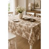 linea natura home Kahverengi Duck Kumaş Fransız Köylü Desenli Püsküllü Masa Örtüsü Vintage Bohem Salon ve Mutfak