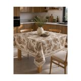 linea natura home Kahverengi Fransız Köylü Desenli Püsküllü Duck Kumaş Masa Örtüsü