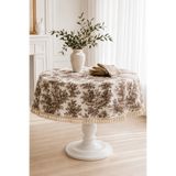 linea natura home Kahverengi Yuvarlak Duck Kumaş Fransız Köylü Desenli Püsküllü Masa Örtüsü Vintage Bohem Salon ve Mutfak