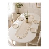 linea natura home Kenarı Fırfırlı Krem Keten Bohem Vintage Runner