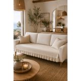 linea natura home Keten Fırfırlı Koltuk Örtüsü Bohem Dekoratif Kanepe Çekyat Oturma Yerini Kapatan Örtüsü
