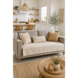 linea natura home Keten Püsküllü Koltuk Örtüsü Bohem Dekoratif Kanepe Çekyat Oturma Yerini Kapatan Salon Örtüsü