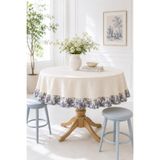 linea natura home Keten Yuvarlak Masa Örtüsü Fransız Köylü Desenli Fırfırlı Vintage Country Bohem Salon Mutfak Örtüsü