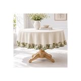 linea natura home Keten Yuvarlak Masa Örtüsü Yeşil Fransız Köylü Desenli Fırfırlı Vintage Country Bohem Salon Mutfak Örtüsü