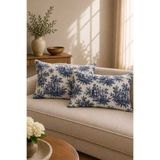 linea natura home Lacivert Duck Kumaş Fransız Köylüler Desenli Dekoratif Kırlent Kılıfı-2'li Çeyiz Seti