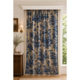 linea natura home Lacivert Fransız Köylü Desenli Fon Perde Kornişli 3 Kenar Püsküllü Vintage Country Perde (En x Boy)