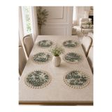 linea natura home Püsküllü 6'lı Duck Kumaş Supla Amerikan Servis Seti - Bohem Vintage Fransız Köylü Desenli Yuvarlak Masa Dekoru