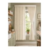 linea natura home Püsküllü Vintage Krem Keten Fon Perde - Kornişli, %100 Doğal, Bağcık Hediyeli