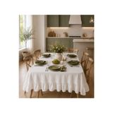 linea natura home Vintage Beyaz Keten Fırfırlı Masa Örtüsü