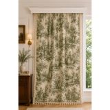 linea natura home Yeşil Fransız Köylü Desenli Fon Perde Kornişli 3 Kenar Püsküllü Vintage Country Perde (En x Boy)