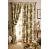 linea natura home Yeşil Fransız Köylü Desenli Fon Perde Kornişli 3 Kenar Püsküllü Vintage Country Perde (En x Boy)