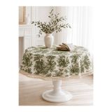 linea natura home Yeşil Yuvarlak Duck Kumaş Fransız Köylü Desenli Püsküllü Masa Örtüsü Vintage Bohem Salon ve Mutfak