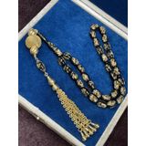 LineaCraft Gold Renkli Aksamlı Siyah Altın Varaklı Uçak Camı Tesbih (12x8 mm) OT-RZLN-GLDN-003-B1