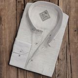 Linen Keten Hafif Kumaş Uzun Kollu Ekru Erkek Gömlek (Regular Kalıp)