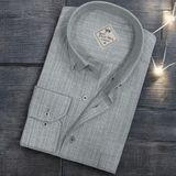 Linen Keten Hafif Kumaş Uzun Kollu Gri Erkek Gömlek (Regular Kalıp) - S