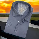 Linen Keten Klasik Kısa Kollu Antrasit Erkek Gömlek (Regular Kalıp) - XL