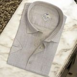 Linen Keten Klasik Kısa Kollu Bej Erkek Gömlek (Regular Kalıp) - 3XL