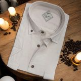 Linen Keten Klasik Kısa Kollu Ekru Çift Cepli Erkek Gömlek (Regular Kalıp) - 5XL