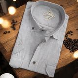 Linen Keten Klasik Kısa Kollu Gri Çift Cepli Erkek Gömlek (Regular Kalıp) - 4XL
