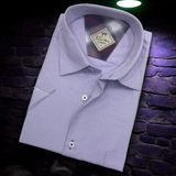 Linen Keten Klasik Kısa Kollu Lila Erkek Gömlek (Regular Kalıp)