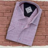 Linen Keten Klasik Kısa Kollu Pembe Erkek Gömlek (Regular Kalıp)