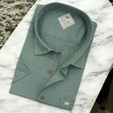 Linen Keten Klasik Kısa Kollu Yeşil Erkek Gömlek (Regular Kalıp) - 3XL