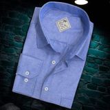 Linen Keten Klasik Mavi Uzun Kollu Erkek Gömlek (Regular Kalıp) - 5XL