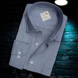 Linen Keten Klasik Uzun Kollu Indigo Erkek Gömlek (Regular Kalıp) - XL
