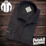 Linen Keten Klasik Uzun Kollu Terletmeyen Siyah Erkek Gömlek (Regular Kalıp) - 4XL