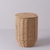 Linens Kapaklı Yuvarlak Sepet 22x22x32 cm Metal ve Hasır Malzeme Doğal Renk - Naturel