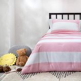 LINENSPA Dört Mevsim Hipoalerjenik Kuş Tüyü Alternatif Mikrofiber Yorgan, İkiz XL, Pembe/Beyaz