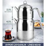 Lines Ayperi L-3040 Mega Boy Çaydanlık No:10 Paslanmaz Çelik Büyük Boy Çaydanlık Takımı 2.5 L + 4.5 L