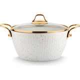 Lines Maya Granit Altın Kulp Beyaz 24 cm Desenli Derin Tencere
