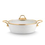 Lines Maya Granit Desenli Altın Kulp Beyaz 28 cm Basık Tencere