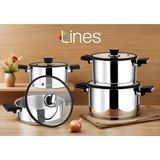 Lines Mercan 8 Pcs Çelik Tencere Set Dik Taban Silikon Kapak - Gümüş - tek