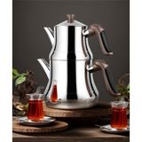 Lines Naz Kristal Serisi Paslanmaz Çelik Çaydanlık Orta Boy - Demlik 0,75 Litre Suluk 1,75 Litre