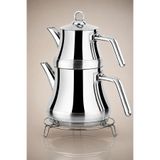 Lines Naz Paslanmaz Çelik Çaydanlık Kendinden Süzgeçli Gümüş Metal Kulp Orta Boy Şık Modern Tasarım Demlik 0,75 lt Suluk 1,75 lt