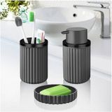 Lines Serisi Gri Banyo Seti, 3 Parça Oval Akrilik Sabunluk Fırçalık ve Sıvı Sabunluk Takımı - 3319