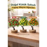 Lineva Dekoratif Doğal Kütük Saksılı Yapay Meyve Ağacı – Nar Limon Mandalina Masa & Ev Ofis Dekoru