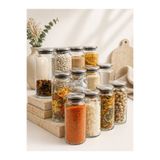 LİNGO HOME 12 Adet 1300 Ml. Vakumlu Metal kapaklı Cam Kavanoz Bakliyatlık Erzak Saklama Kabı-Etiket Hediye