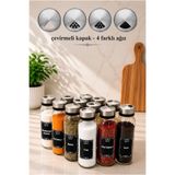 LİNGO HOME 12 Adet LİDİ Paslanmaz Metal Kapaklı Tuzluk&Baharatlık 250cc 16*5 cm CAM - 4 Farklı Ağız - Etiket Hediyeli