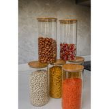LİNGO HOME 6 Adet 1300 ml Vakumlu Bambu Kapaklı Kavanoz - Bakliyat Saklama Seti - Etiket Hediyeli - 22 cm