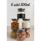 LİNGO HOME 6'lı Metal Kapaklı 500 ml Vakumlu Baharatlık Seti - Saklama Kabı -Kavanoz-Etiketli