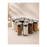 LİNGO HOME H'OLA 12' Li Vakumlu Metal Kapaklı Kalın Cam Etiketli Baharatlık Seti -14*6 cm-300 ML-ETİKETLİ