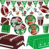 LINHAXM Futbol Partisi Malzemeleri Seti - Tabaklar, Peçeteler, Bardaklar, Afiş, Asılı Girdap, Futbol Balonları, Futbol Doğum Günü ve Bagaj Kapağı Parti Süslemeleri için Touchdown Masa Örtüsü, 24